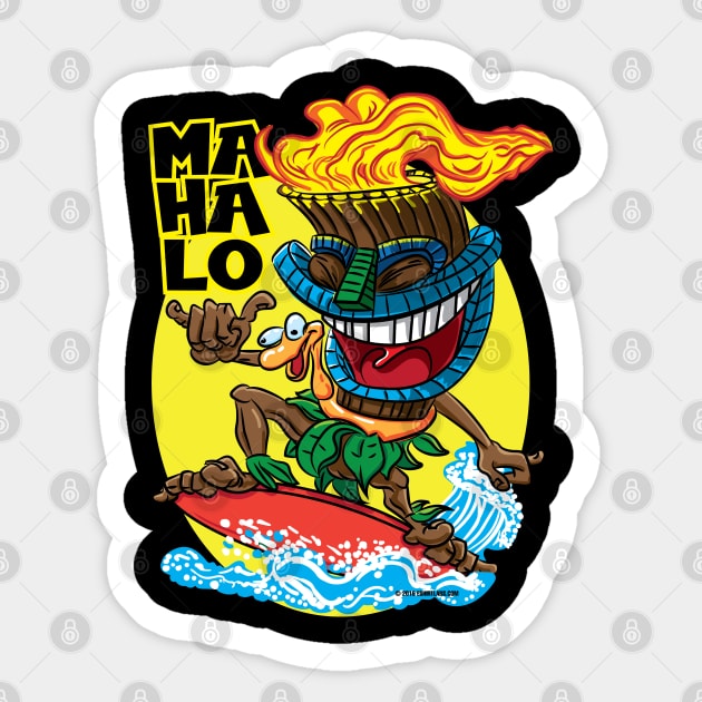 Mahalo Tiki Surfer Sticker by eShirtLabs